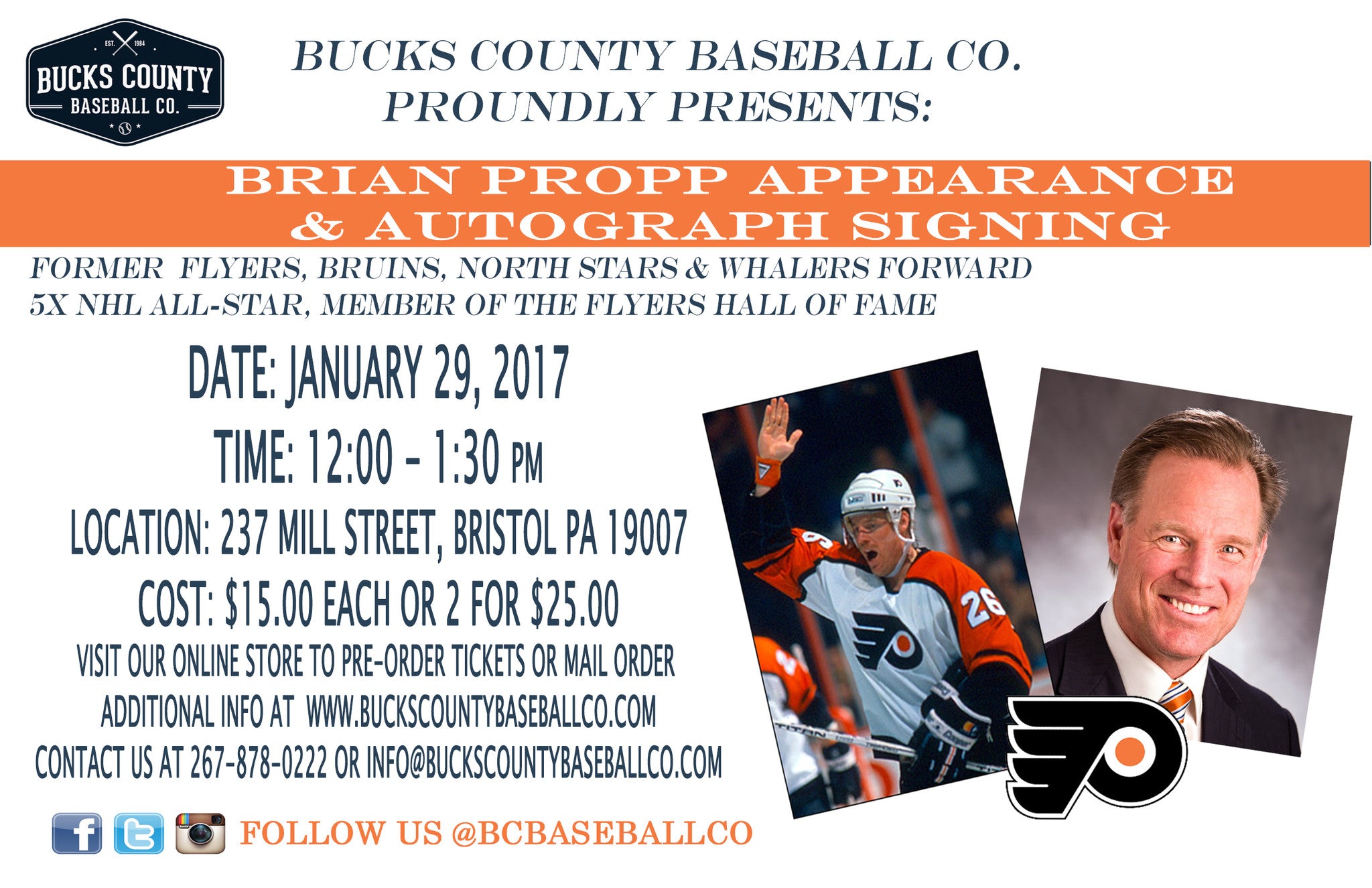 FLYERS LEGEND, BRIAN PROPP APPEARANCE & SIGNING ON JANUARY 29