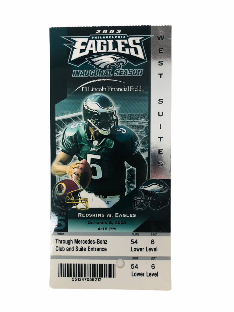FIRST EAGLES WIN AT LINCOLN FINANCIAL FIELD PHILADELPHIA EAGLES REDSKINS 2003 GAME TICKET
