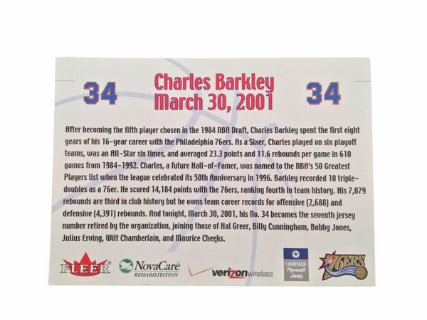CHECK OUT SIXERS RETIRING CHARLES BARKLEY'S 34 IN 2001!