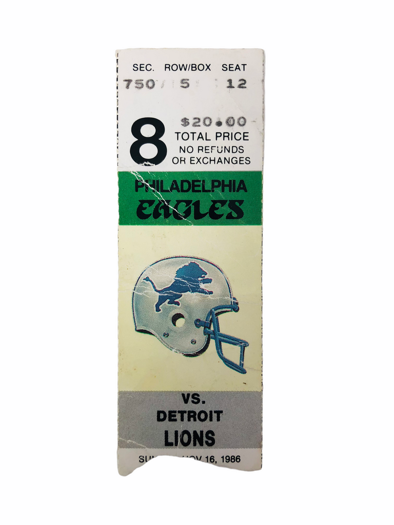 RANDALL CUNNINGHAM RUSHES FOR 110 YARDS PHILADELPHIA EAGLES LIONS 1986 GAME TICKET