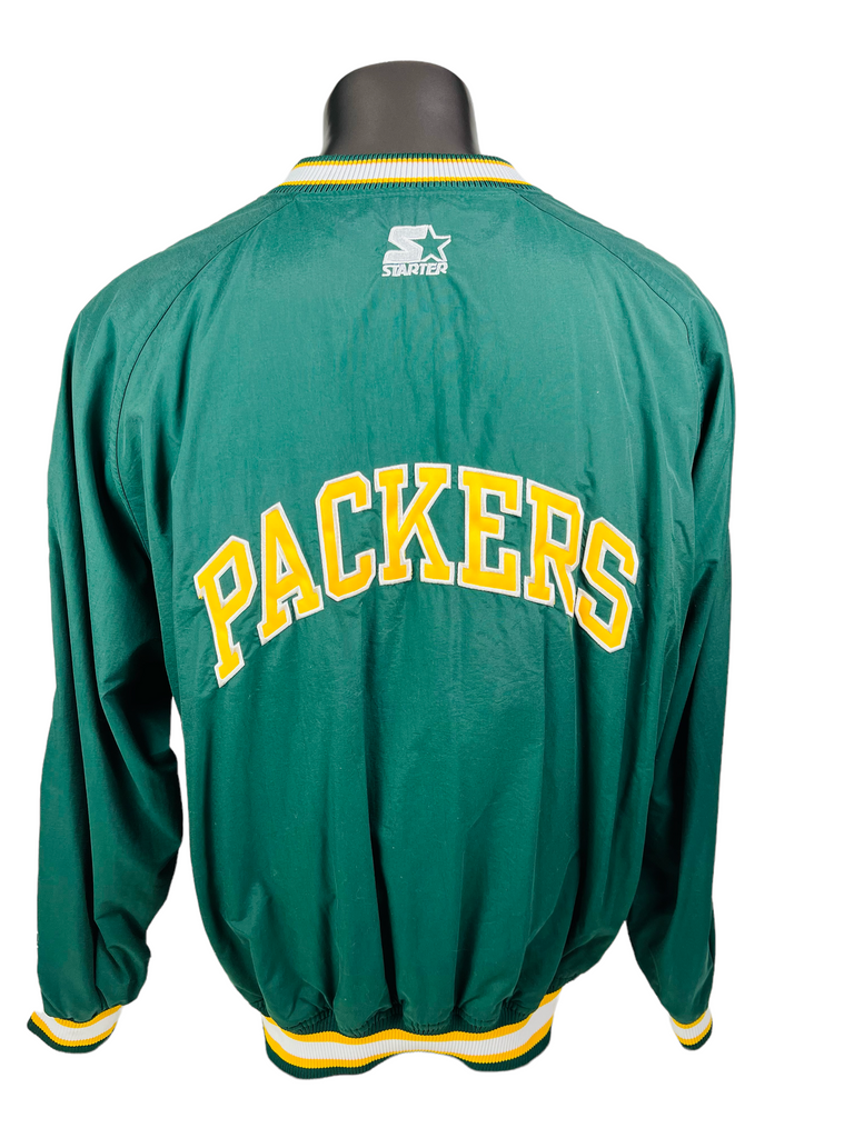 GREEN BAY PACKERS VINTAGE 1990'S STARTER V-NECK PRO LINE WINDBREAKER JACKET ADULT LARGE