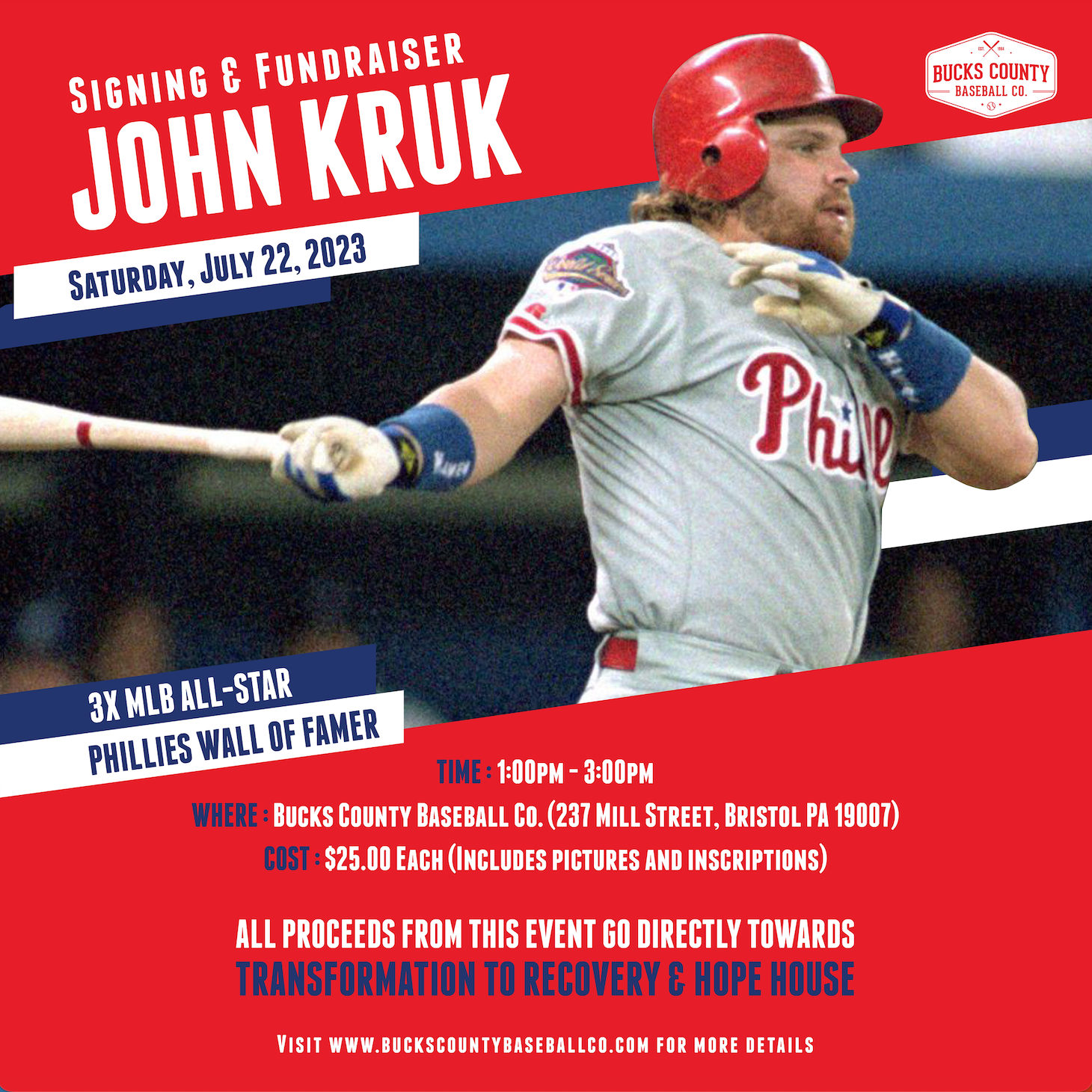 John Kruk Appearance & Fundraiser on July 22 - Bucks County