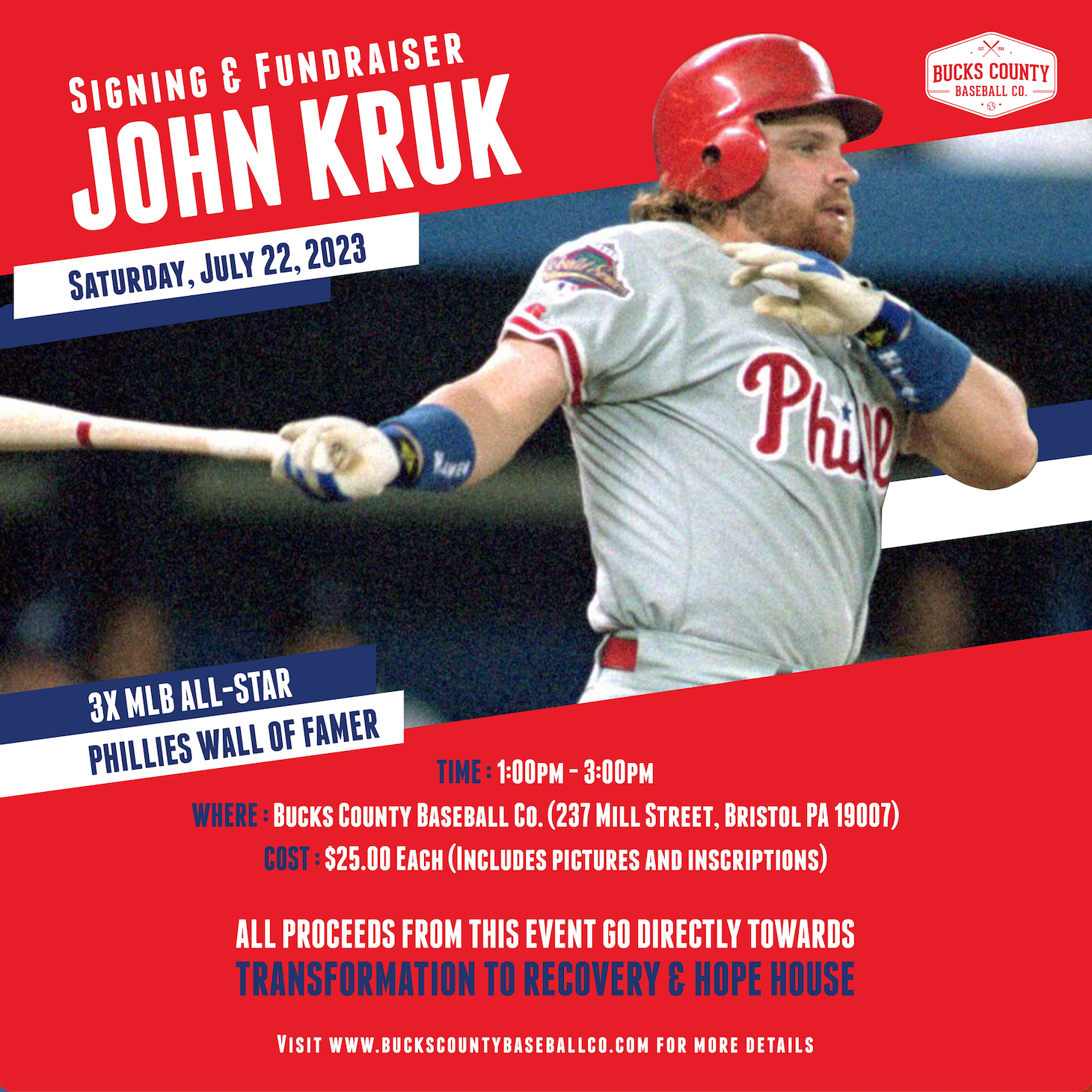 John Kruk Appearance & Fundraiser on July 22