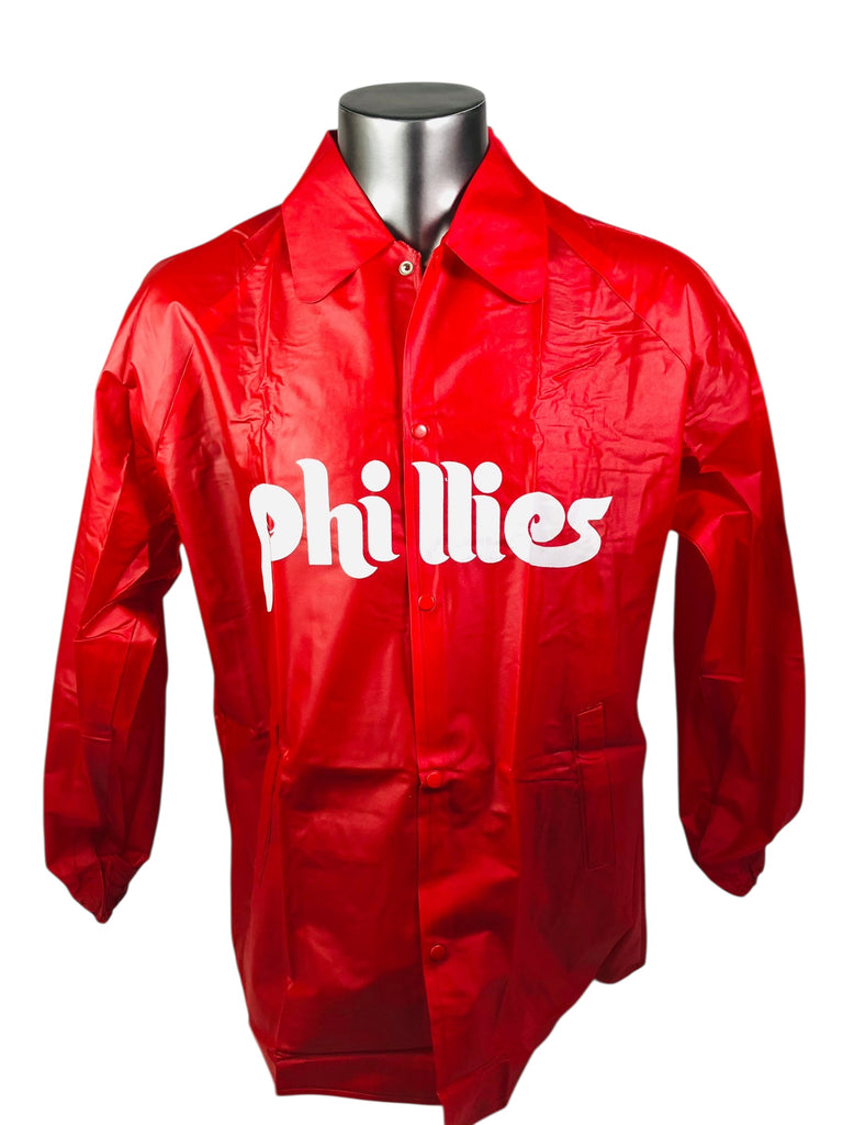 PHILADELPHIA PHILLIES VINTAGE 1980'S ENGLISH LEATHER RAIN COAT JACKET CHILD'S SMALL