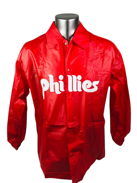 PHILADELPHIA PHILLIES VINTAGE 1980'S ENGLISH LEATHER RAIN COAT JACKET CHILD'S SMALL