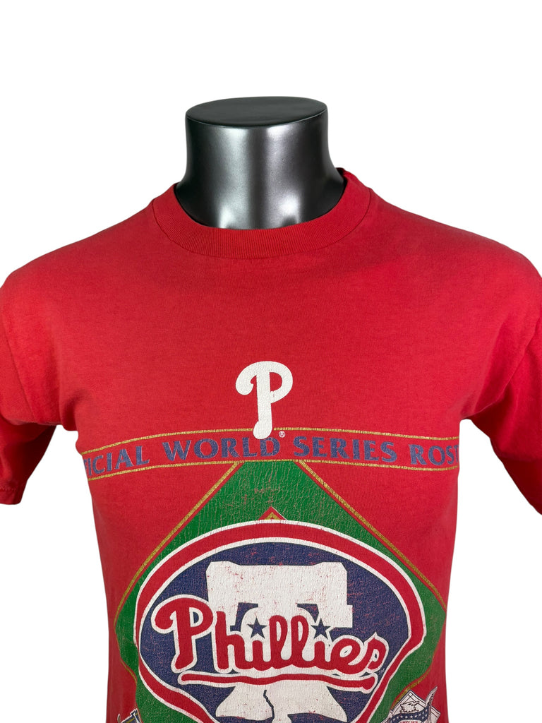 PHILADELPHIA PHILLIES VINTAGE 1993 WORLD SERIES ROSTER NUTMEG T-SHIRT MEDIUM