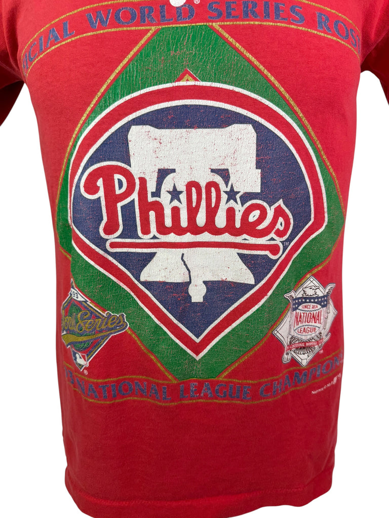 PHILADELPHIA PHILLIES VINTAGE 1993 WORLD SERIES ROSTER NUTMEG T-SHIRT MEDIUM