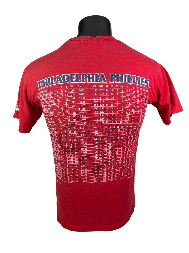 PHILADELPHIA PHILLIES VINTAGE 1993 WORLD SERIES ROSTER NUTMEG T-SHIRT MEDIUM