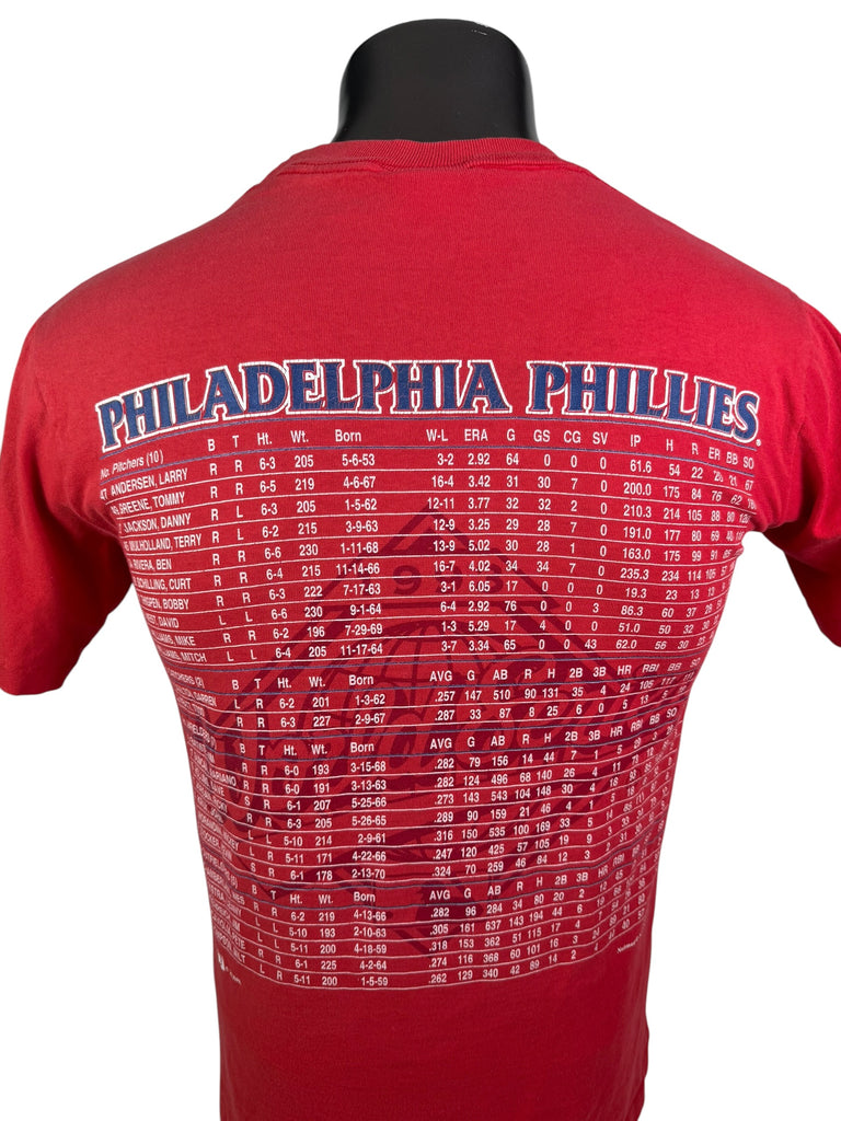 PHILADELPHIA PHILLIES VINTAGE 1993 WORLD SERIES ROSTER NUTMEG T-SHIRT MEDIUM