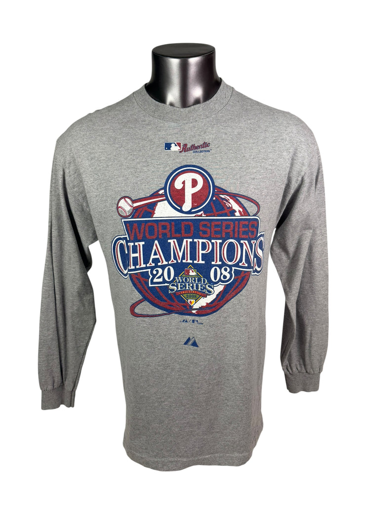 PHILADELPHIA PHILLIES VINTAGE 2008 WORLD SERIES CHAMPIONS LONG SLEEVE T-SHIRT ADULT LARGE