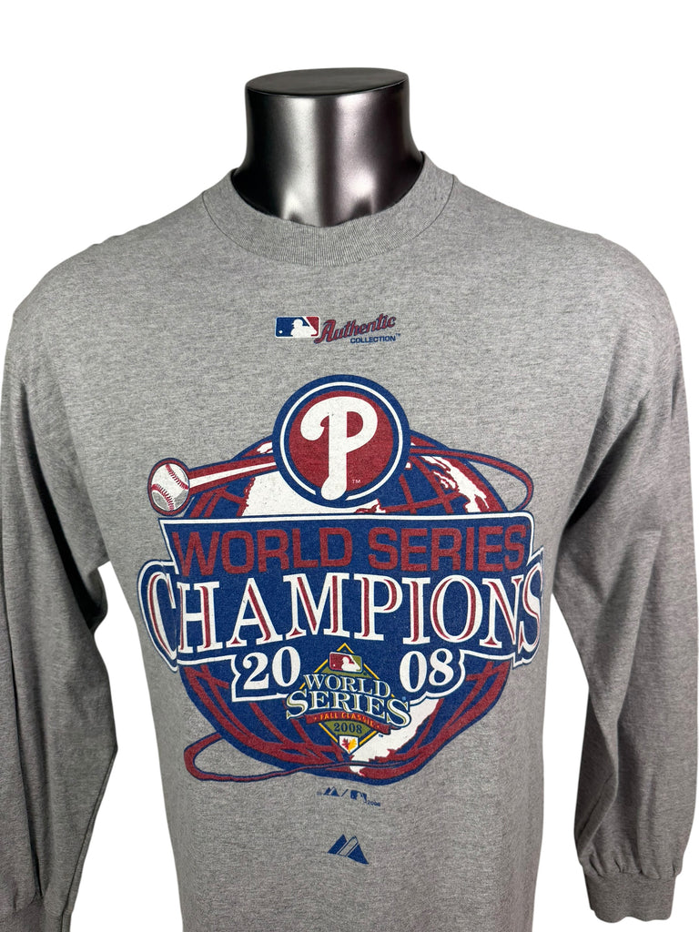 PHILADELPHIA PHILLIES VINTAGE 2008 WORLD SERIES CHAMPIONS LONG SLEEVE T-SHIRT ADULT LARGE