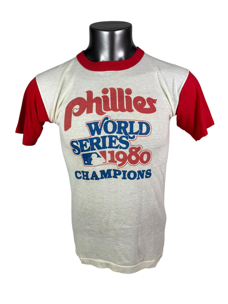 PHILADELPHIA PHILLIES VINTAGE 1980 WORLD SERIES CHAMPIONS TRENCH T-SHIRT LARGE
