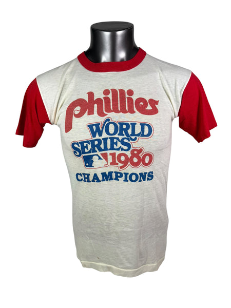 PHILADELPHIA PHILLIES VINTAGE 1980 WORLD SERIES CHAMPIONS TRENCH T-SHIRT LARGE