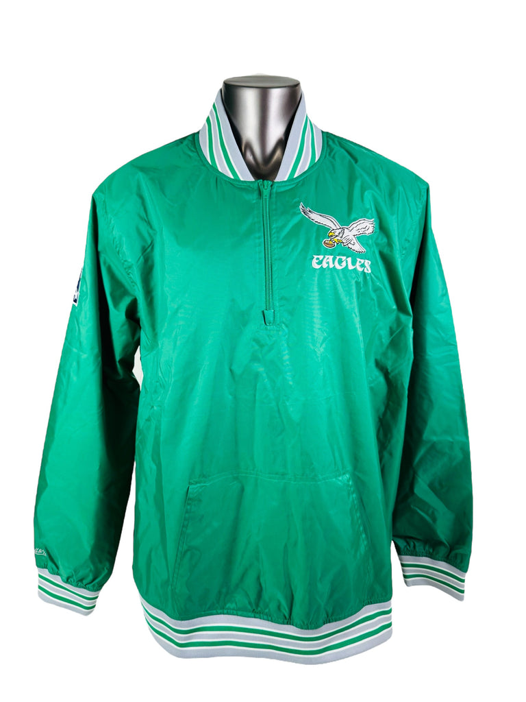 PHILADELPHIA EAGLES RETRO KELLY GREEN MITCHELL & NESS PULL-OVER LIGHTWEIGHT JACKET ADULT 3XL