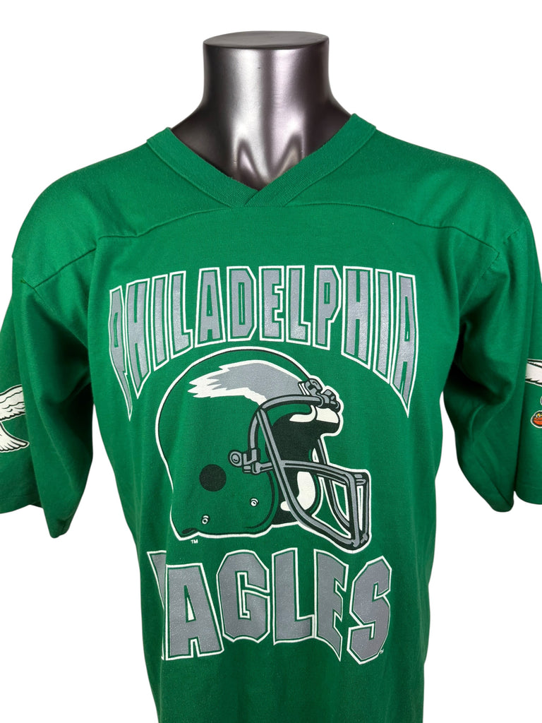 PHILADELPHIA EAGLES VINTAGE 1990'S KELLY GREEN V-NECK T-SHIRT ADULT LARGE