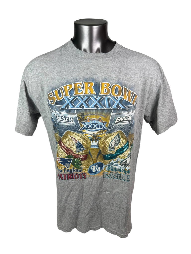PHILADELPHIA EAGLES NEW ENGLAND PATRIOTS VINTAGE 2004 SUPER BOWL XXXIX T-SHIRT ADULT XL
