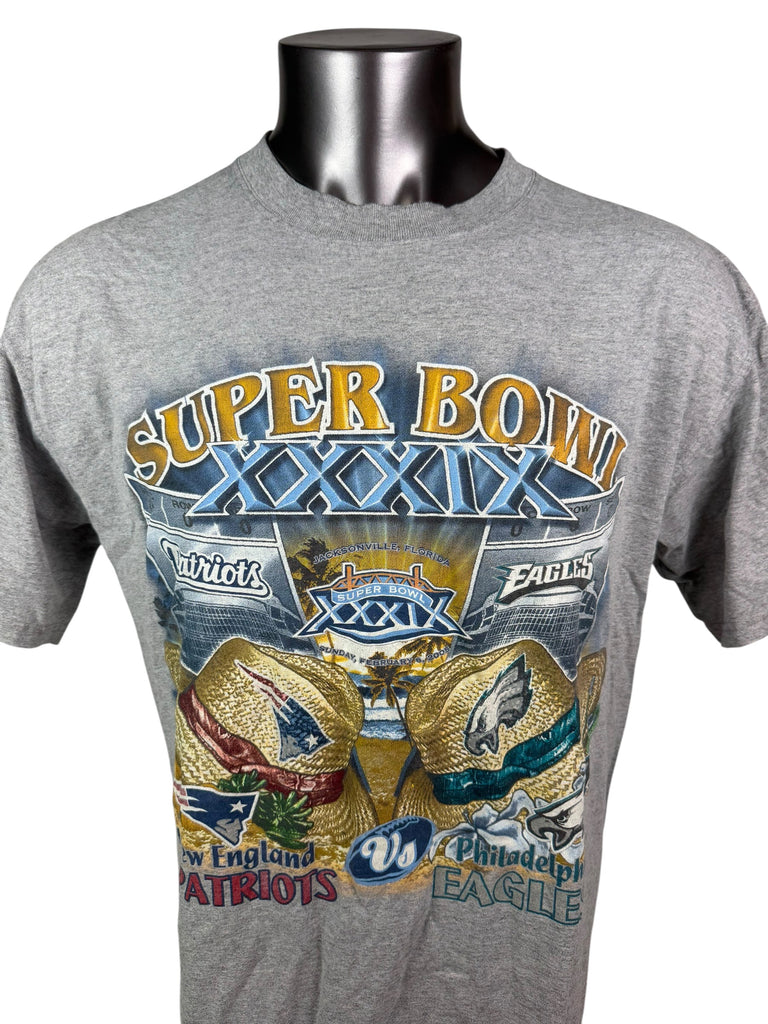 PHILADELPHIA EAGLES NEW ENGLAND PATRIOTS VINTAGE 2004 SUPER BOWL XXXIX T-SHIRT ADULT XL