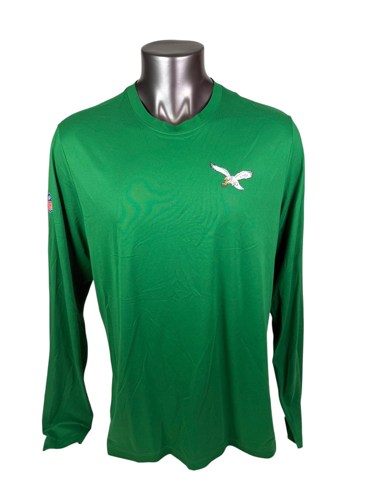 PHILADELPHIA EAGLES TEAM ISSUED KELLY GREEN DRI-FIT NIKE LONG SLEEVED SHIRT ADULT XL