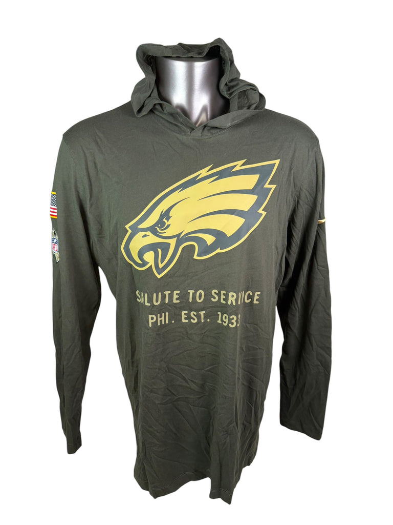 PHILADELPHIA EAGLES TEAM ISSUED SALUTE TO SERVICE DRI-FIT NIKE MILITARY HOODIE SHIRT ADULT XL