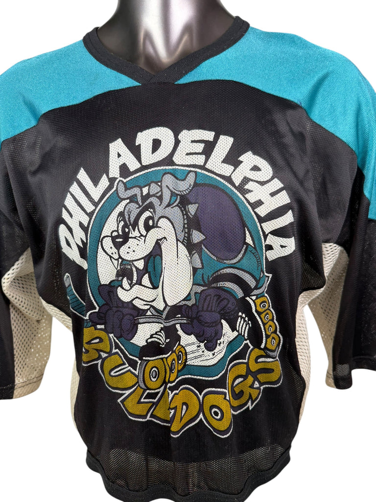 PHILADELPHIA BULLDOGS VINTAGE 1990'S RHI INLINE SIGNED JERSEY ADULT MEDIUM