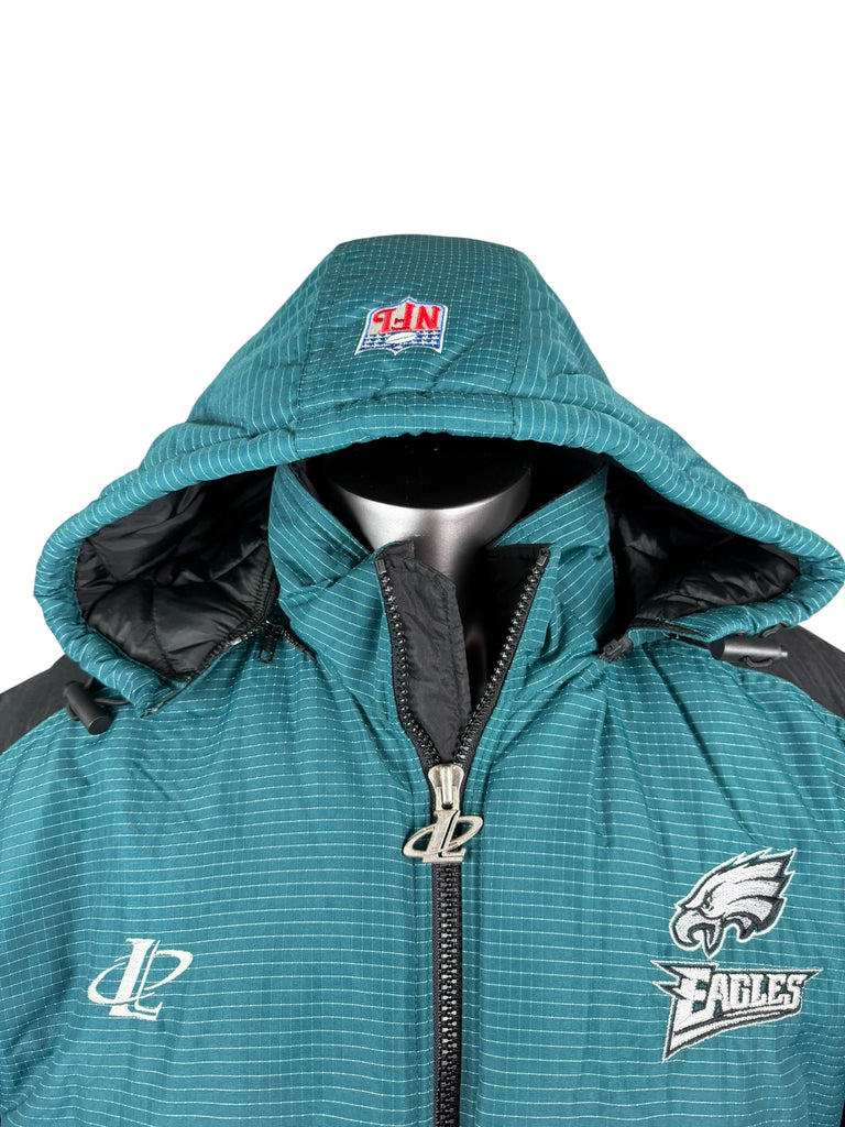 PHILADELPHIA EAGLES VINTAGE 1990'S PRO LINE AUTHENTIC LOGO ATHLETIC HOODED WINTER JACKET ADULT LARGE