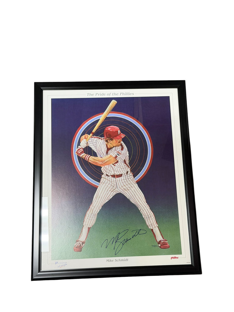 MIKE SCHMIDT PHILADELPHIA EAGLES VINTAGE 1980'S CUSTOM FRAMED SIGNED PRIDE POSTER
