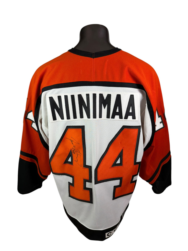 JANNE NIINIMAA PHILADELPHIA FLYERS VINTAGE 1990'S AUTHENTIC SIGNED CCM JERSEY ADULT LARGE