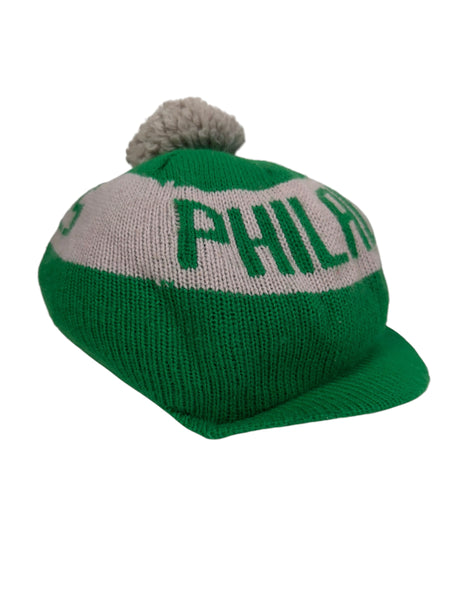 PHILADELPHIA EAGLES VINTAGE 1980'S KELLY GREEN KNIT VISOR POM-POM ADULT HAT