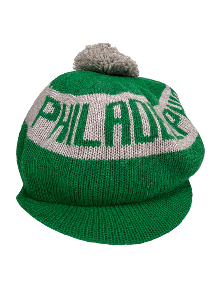 PHILADELPHIA EAGLES VINTAGE 1980'S KELLY GREEN KNIT VISOR POM-POM ADULT HAT