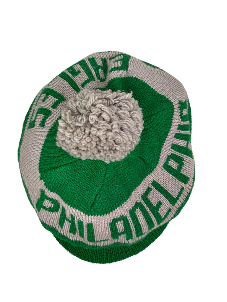 PHILADELPHIA EAGLES VINTAGE 1980'S KELLY GREEN KNIT VISOR POM-POM ADULT HAT