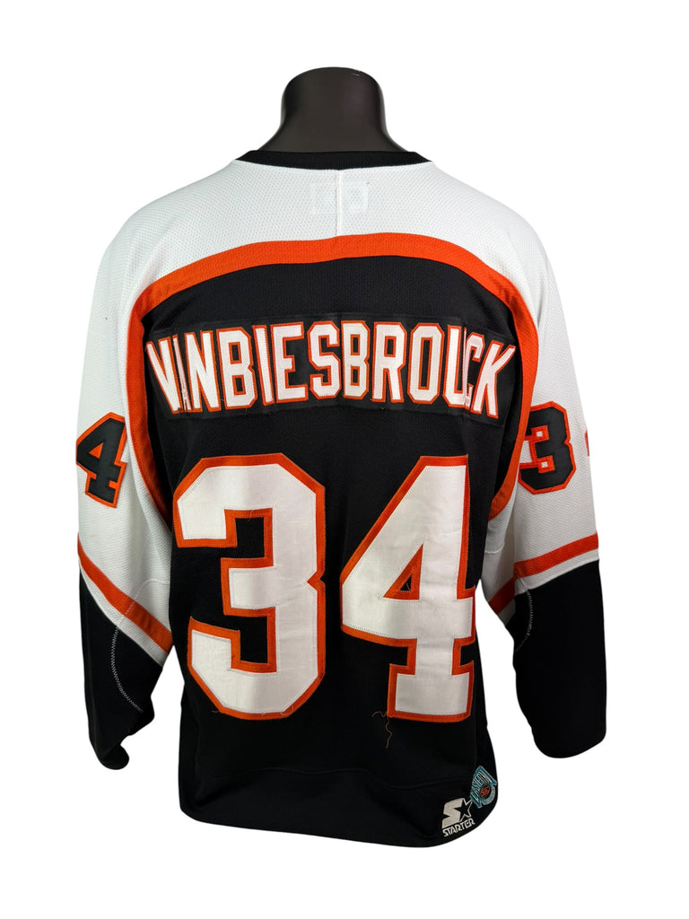 JOHN VANBIESBROUCK PHILADELPHIA FLYERS VINTAGE 1990'S AUTHENTIC STARTER JERSEY ADULT 2XL