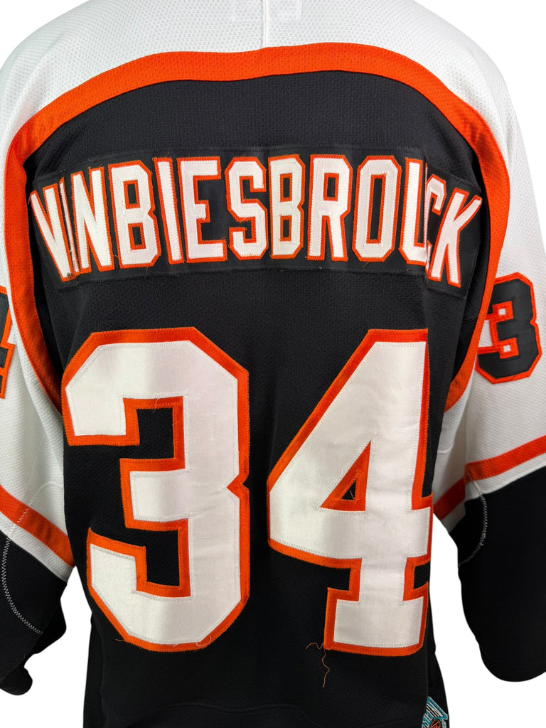 JOHN VANBIESBROUCK PHILADELPHIA FLYERS VINTAGE 1990'S AUTHENTIC STARTER JERSEY ADULT 2XL