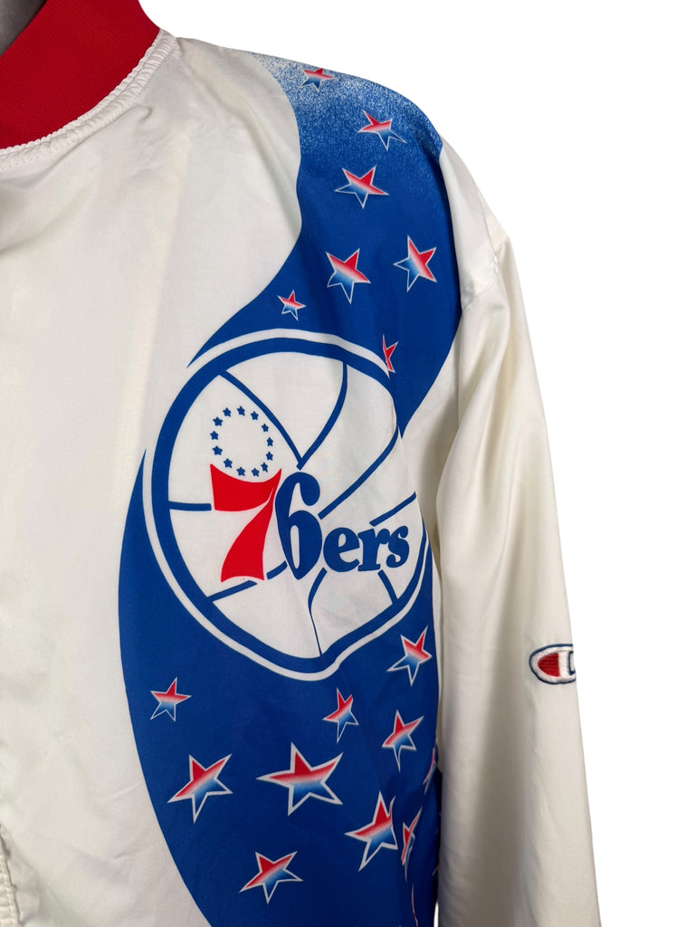 PHILADELPHIA SIXERS VINTAGE 1990's "STARS" CHAMPION LIGHTWEIGHT ZIP-UP JACKET ADULT XL
