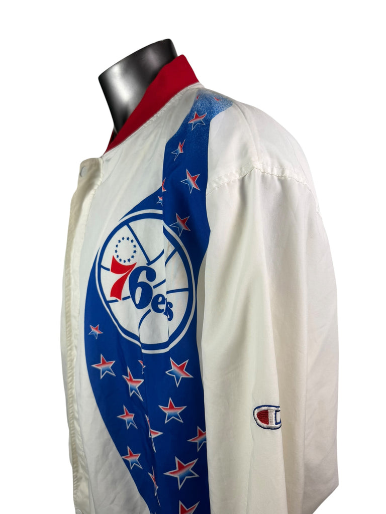 PHILADELPHIA SIXERS VINTAGE 1990's "STARS" CHAMPION LIGHTWEIGHT ZIP-UP JACKET ADULT XL