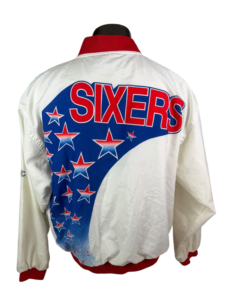 PHILADELPHIA SIXERS VINTAGE 1990's "STARS" CHAMPION LIGHTWEIGHT ZIP-UP JACKET ADULT XL
