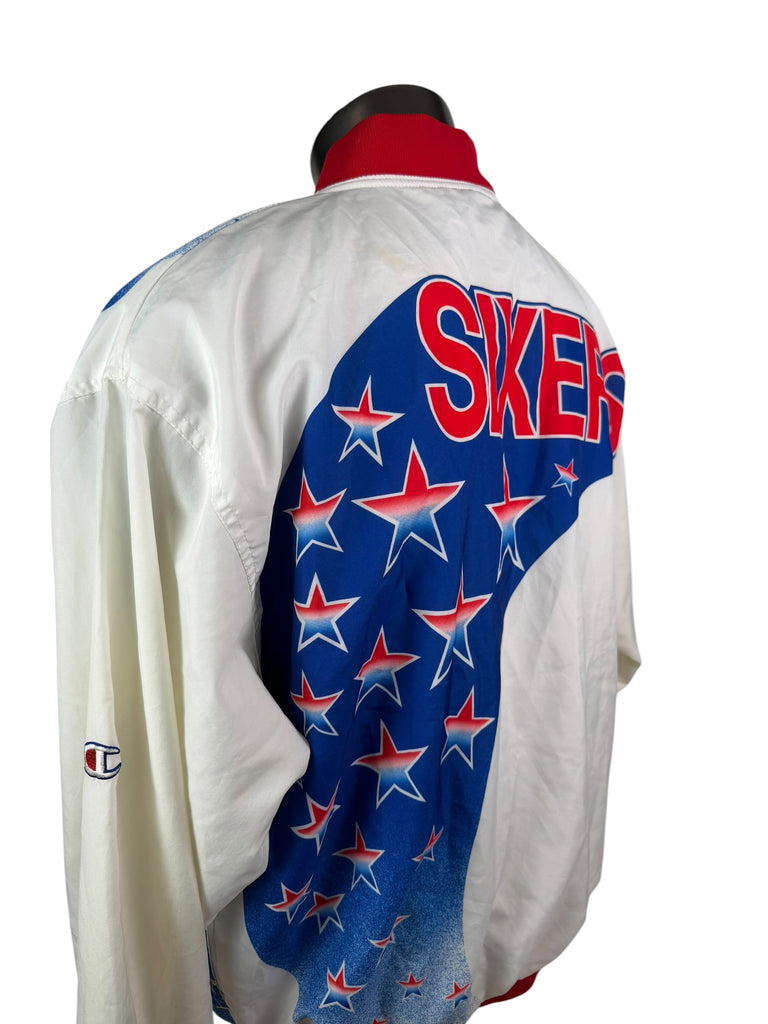 PHILADELPHIA SIXERS VINTAGE 1990's "STARS" CHAMPION LIGHTWEIGHT ZIP-UP JACKET ADULT XL