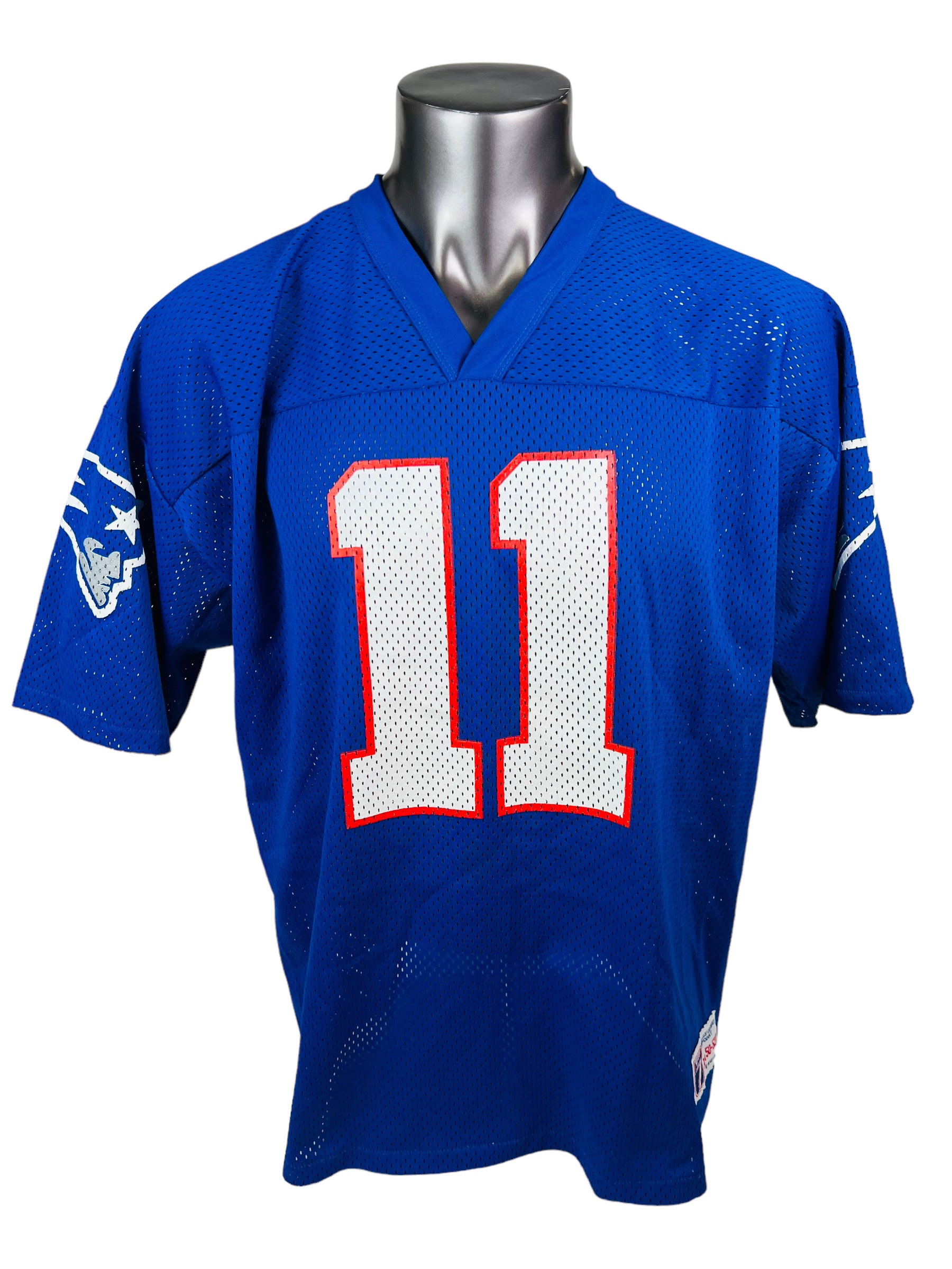 DREW BLEDSOE NEW ENGLAND PATRIOTS VINTAGE 1990'S LOGO JERSEY ADULT XL