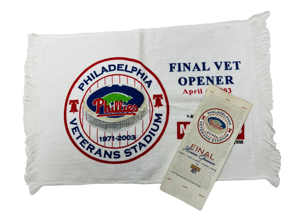 CHASE UTLEY DEBUT PHILADELPHIA PHILLIES  VETERANS STADIUM 2003 OPENING DAY COMMEMORATIVE TICKET + RALLY TOWEL SET