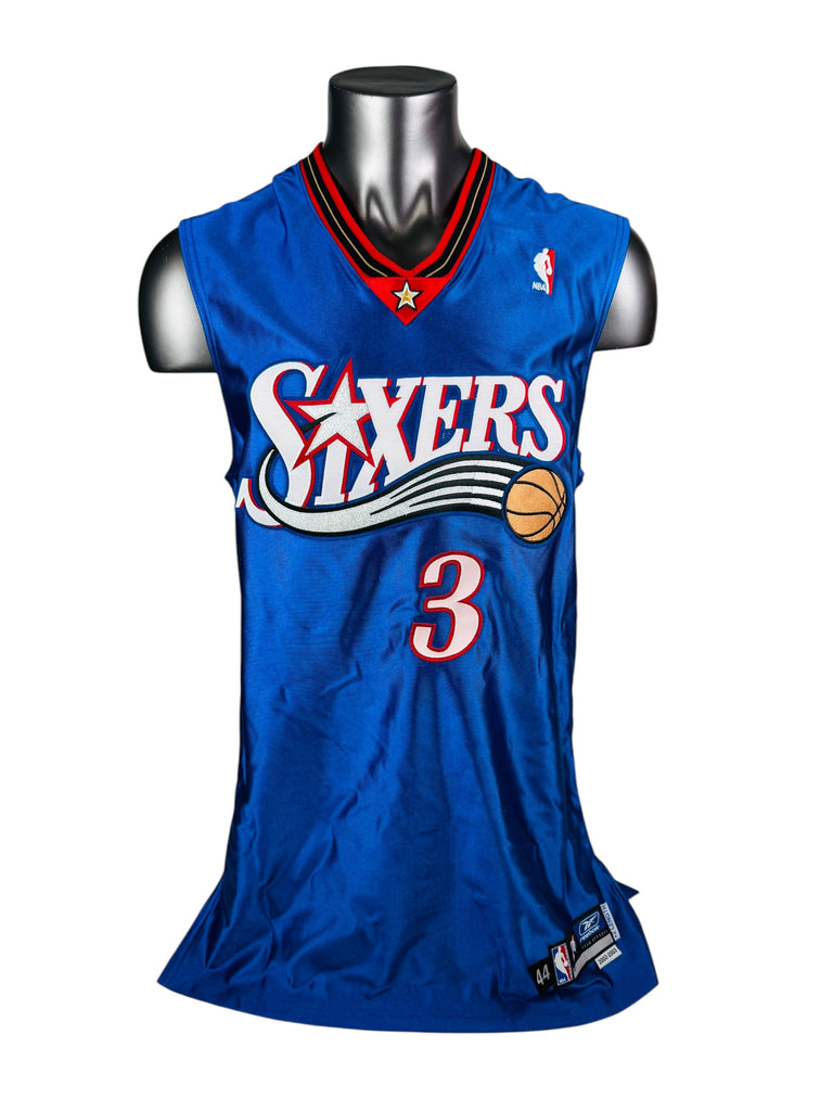 ALLEN IVERSON PHILADELPHIA SIXERS VINTAGE 2002 - 03 TEAM ISSUED SIGNED REEBOK JERSEY ADULT 44