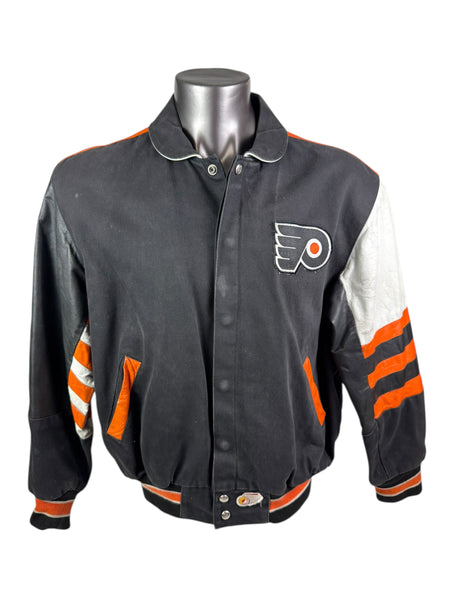 PHILADELPHIA FLYERS VINTAGE 1990'S JEFF HAMILTON LEATHER SNAP-UP 205 JACKET ADULT LARGE