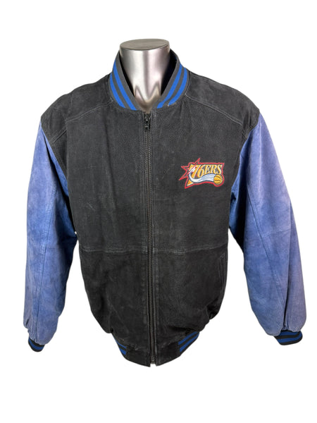 PHILADELPHIA SIXERS VINTAGE 2000'S NBA G-III CARL BANKS SUEDE ZIP-UP WINTER JACKET ADULT LARGE