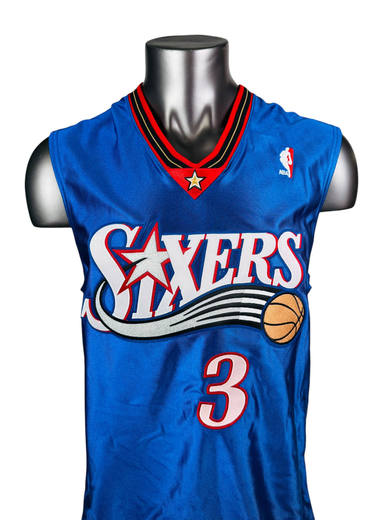 ALLEN IVERSON PHILADELPHIA SIXERS VINTAGE 2002 - 03 TEAM ISSUED SIGNED REEBOK JERSEY ADULT 44