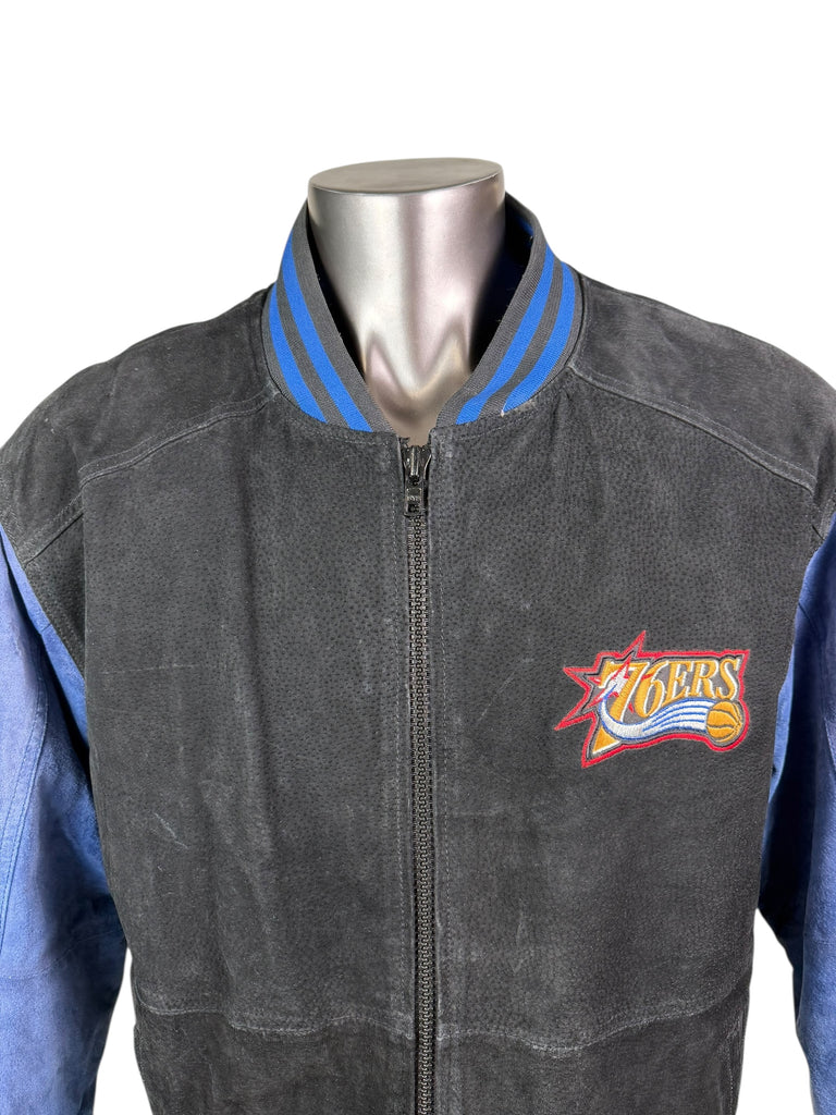 PHILADELPHIA SIXERS VINTAGE 2000'S NBA G-III CARL BANKS SUEDE ZIP-UP WINTER JACKET ADULT LARGE