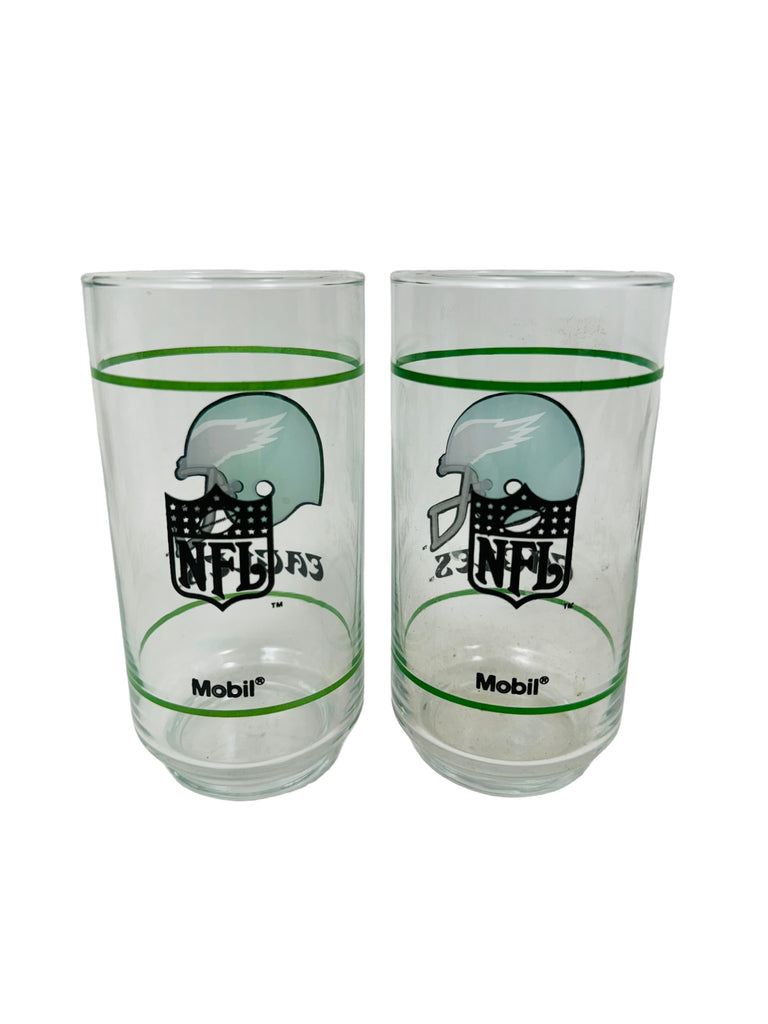 PHILADELPHIA EAGLES VINTAGE 1990'S MOBIL GLASS SET (2)