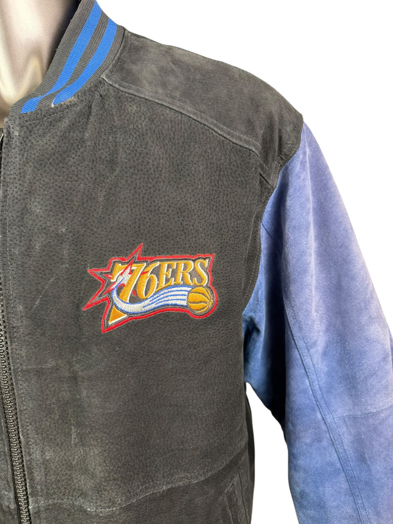 PHILADELPHIA SIXERS VINTAGE 2000'S NBA G-III CARL BANKS SUEDE ZIP-UP WINTER JACKET ADULT LARGE