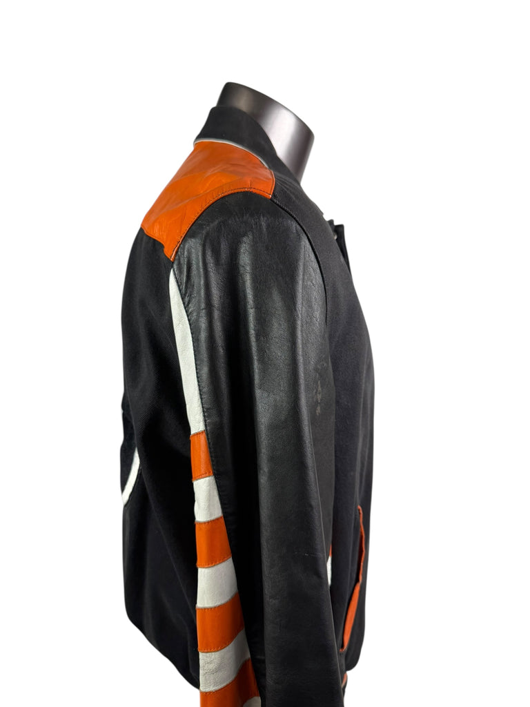 PHILADELPHIA FLYERS VINTAGE 1990'S JEFF HAMILTON LEATHER SNAP-UP 205 JACKET ADULT LARGE