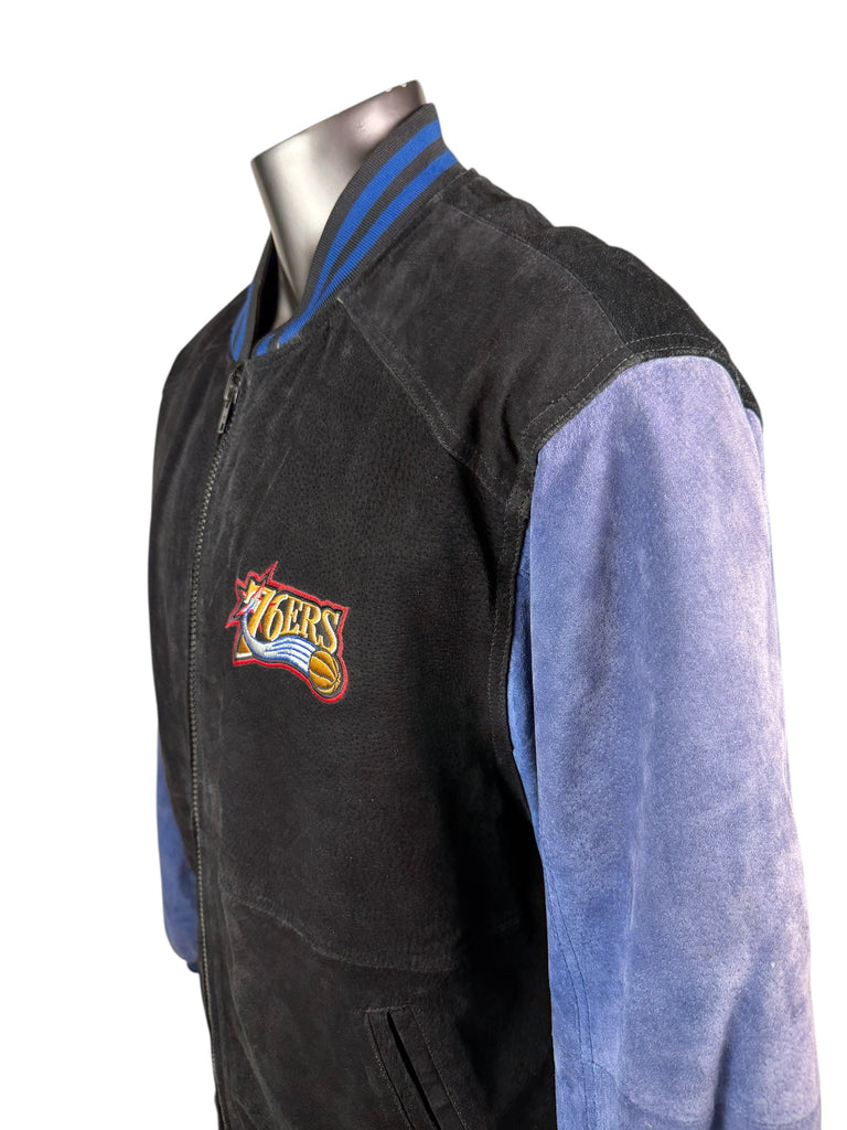 PHILADELPHIA SIXERS VINTAGE 2000'S NBA G-III CARL BANKS SUEDE ZIP-UP WINTER JACKET ADULT LARGE