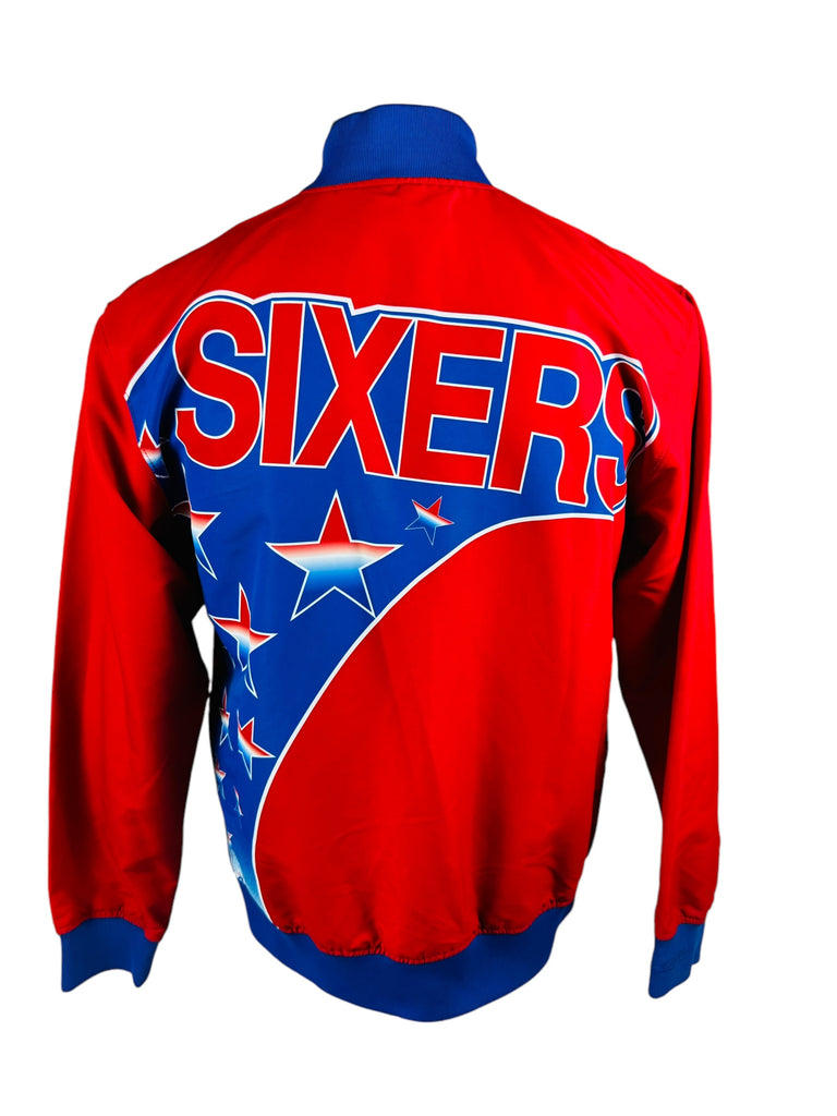 PHILADELPHIA SIXERS RETRO 1990'S STARS MITCHELL & NESS SNAP-UP WARM-UP JACKET ADULT MEDIUM