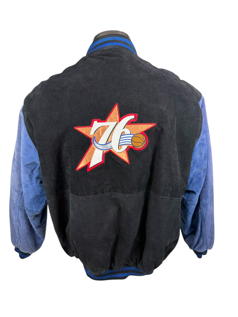 PHILADELPHIA SIXERS VINTAGE 2000'S NBA G-III CARL BANKS SUEDE ZIP-UP WINTER JACKET ADULT LARGE