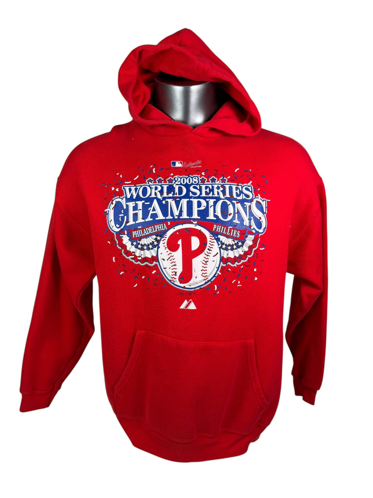 PHILADELPHIA PHILLIES VINTAGE 2008 WORLD SERIES CHAMPIONS MAJESTIC HOODIE SWEATSHIRT ADULT LARGE
